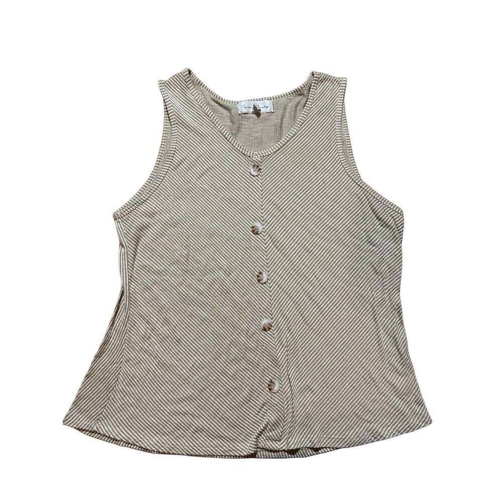 French Laundry tan white striped tunic tank sz 3XL plus size cottage